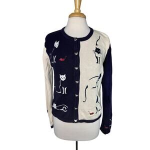 Vintage Cat & Mouse Colorblock Cardigan Sweater Size Small Womens Cat Buttons